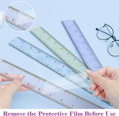 BAYTORY 4Pcs Transparent Acrylic Ruler 12 Inch, Plastic Straight Rulers