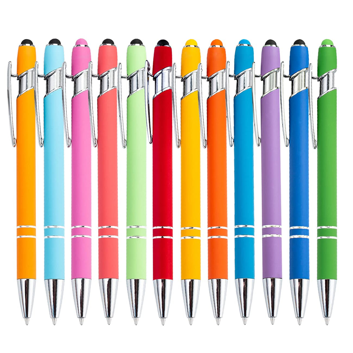 PASISIBICK 12-Piece Black Ballpoint Pen with Stylus Tip, 2 in 1 Stylish Metal Touch Screen Pen - Black Ink, 1.0 mm Medium Point - 5.5 x 0.4 inch / 14 x 1 cm