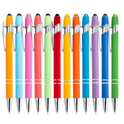 PASISIBICK 12-Piece Black Ballpoint Pen with Stylus Tip, 2 in 1 Stylish Metal Touch Screen Pen - Black Ink, 1.0 mm Medium Point - 5.5 x 0.4 inch / 14 x 1 cm
