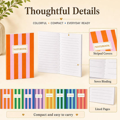 24 Pack Colorful Striped Mini Notebook Bulk Colorful Striped Small Lined Notebooks Set Pocket Journal Notepads for Back to School Students Teachers Employee Classroom Prize Office Supplies 5x3 Inch