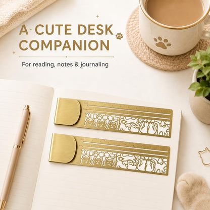 Cute Hollow Cat 3-in-1 Metal Bookmark Ruler Multifunctional Template Tool，C