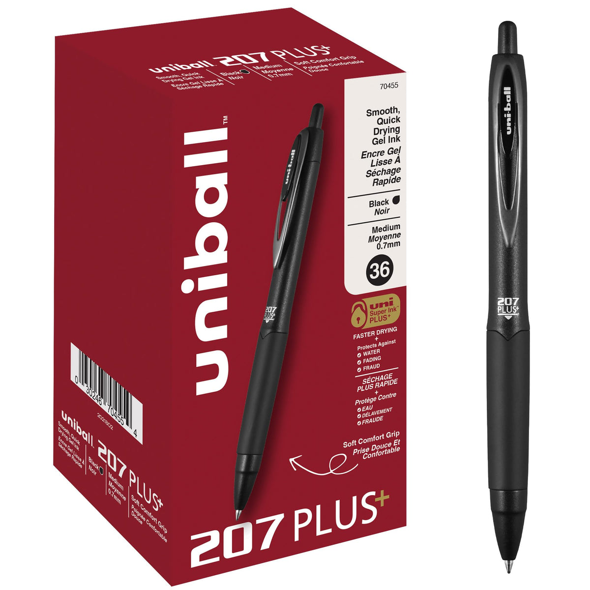 uniball™ 207 Plus+ Gel Pens, Black Ink, 0.7mm Medium Point, 4 Count