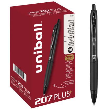 uniball™ 207 Plus+ Gel Pens, Black Ink, 0.7mm Medium Point, 4 Count