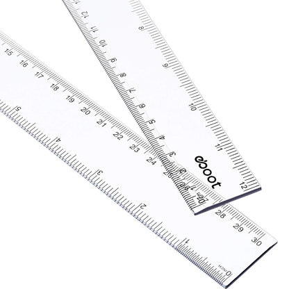 EBOOT 2 Pcs Clear Plastic Ruler Straight Ruler for School, 12 Inch