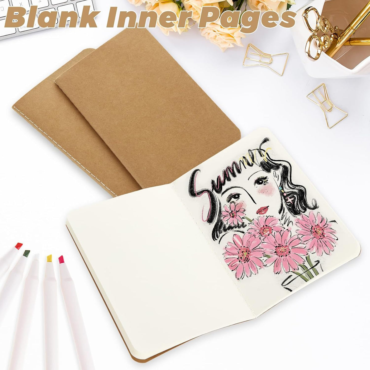 MIVIDE 120 Pack Mini Notebooks Bulk, 3.5 x 5.5 Blank Paper Small Pocket Notebook Set, Kraft Pocket Notebooks Bulk, Mini Journal Memo Notepads for Work, Writing, Drawing Memo Notepad, 60 Pages