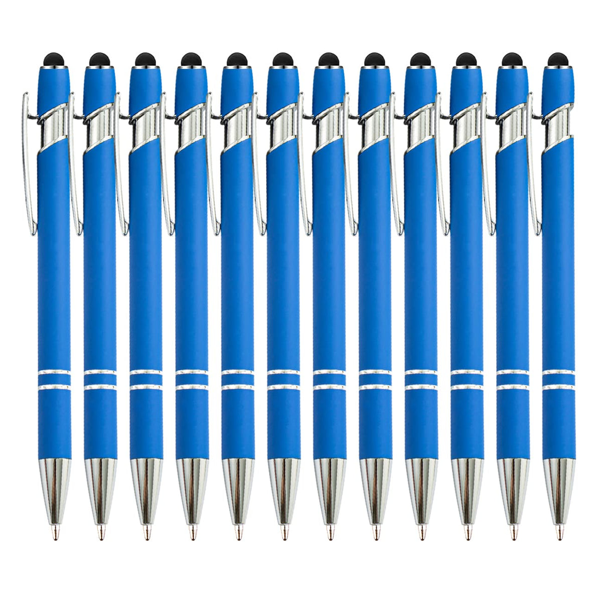 PASISIBICK 12-Piece Black Ballpoint Pen with Stylus Tip, 2 in 1 Stylish Metal Touch Screen Pen - Black Ink, 1.0 mm Medium Point - 5.5 x 0.4 inch / 14 x 1 cm