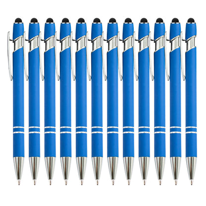 PASISIBICK 12-Piece Black Ballpoint Pen with Stylus Tip, 2 in 1 Stylish Metal Touch Screen Pen - Black Ink, 1.0 mm Medium Point - 5.5 x 0.4 inch / 14 x 1 cm