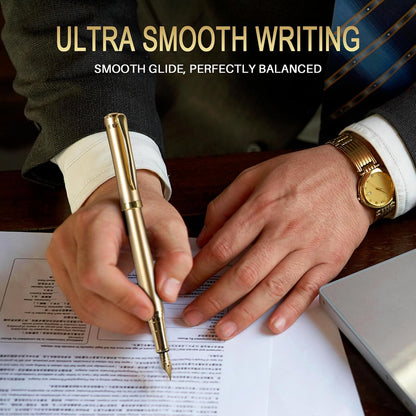 Smooth Writing Fountain Pen, 10 Ink Cartridges, Fine Nib, Gold