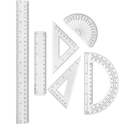 Tenare 6 Pcs Math Geometry Ruler Set, Protractor Triangle School,Clear