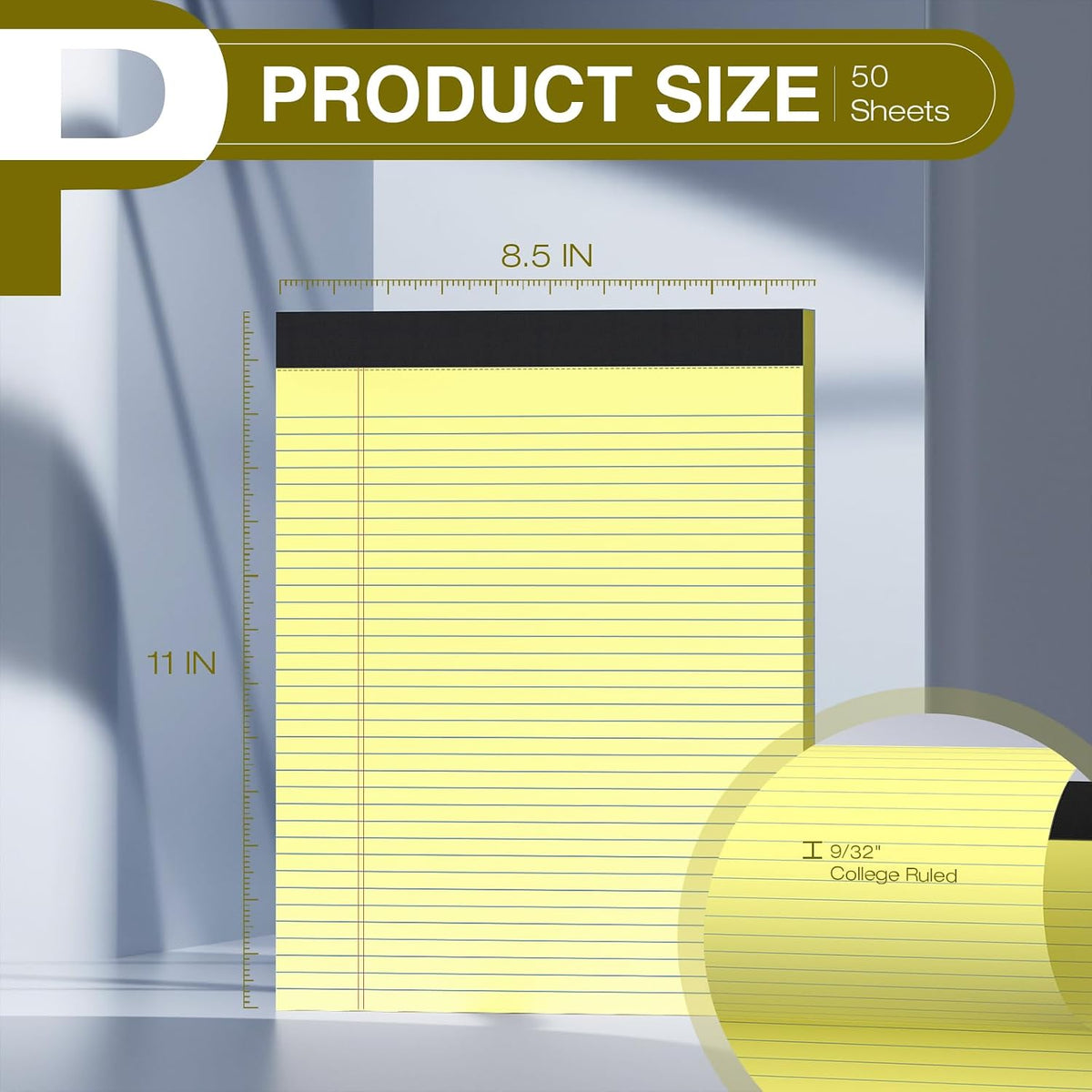 6 Pack Legal Pads 8.5" x 11" College Ruled Yellow Note Pads 8.5 x 11 Inch Micro-Perforated Notepad 300 Sheets in Total Lined Writing Paper Notebook for Office, School Supplies & To-Do Lists