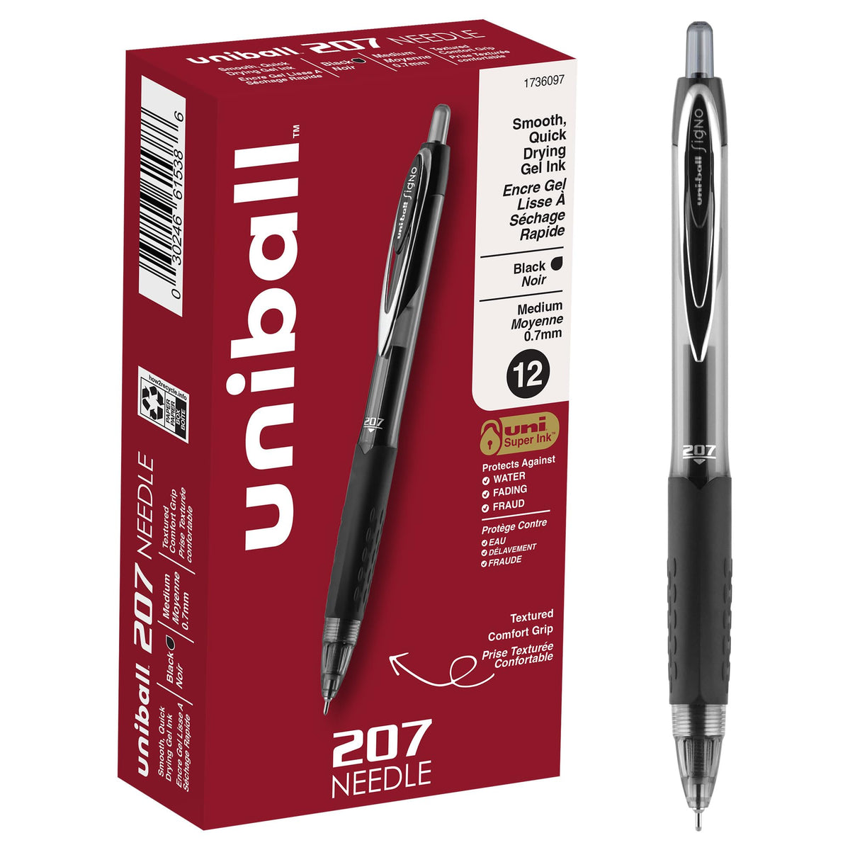 uniball™ 207 Plus+ Gel Pens, Black Ink, 0.7mm Medium Point, 4 Count