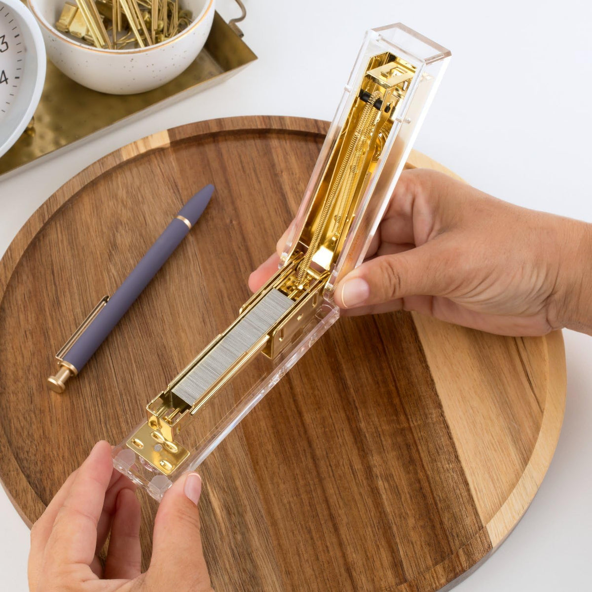 Swingline Compact Clear Acrylic Gold Stapler, 20 Sheet Capacity, Half Strip, Transparent Desk Stapler (S700000A)