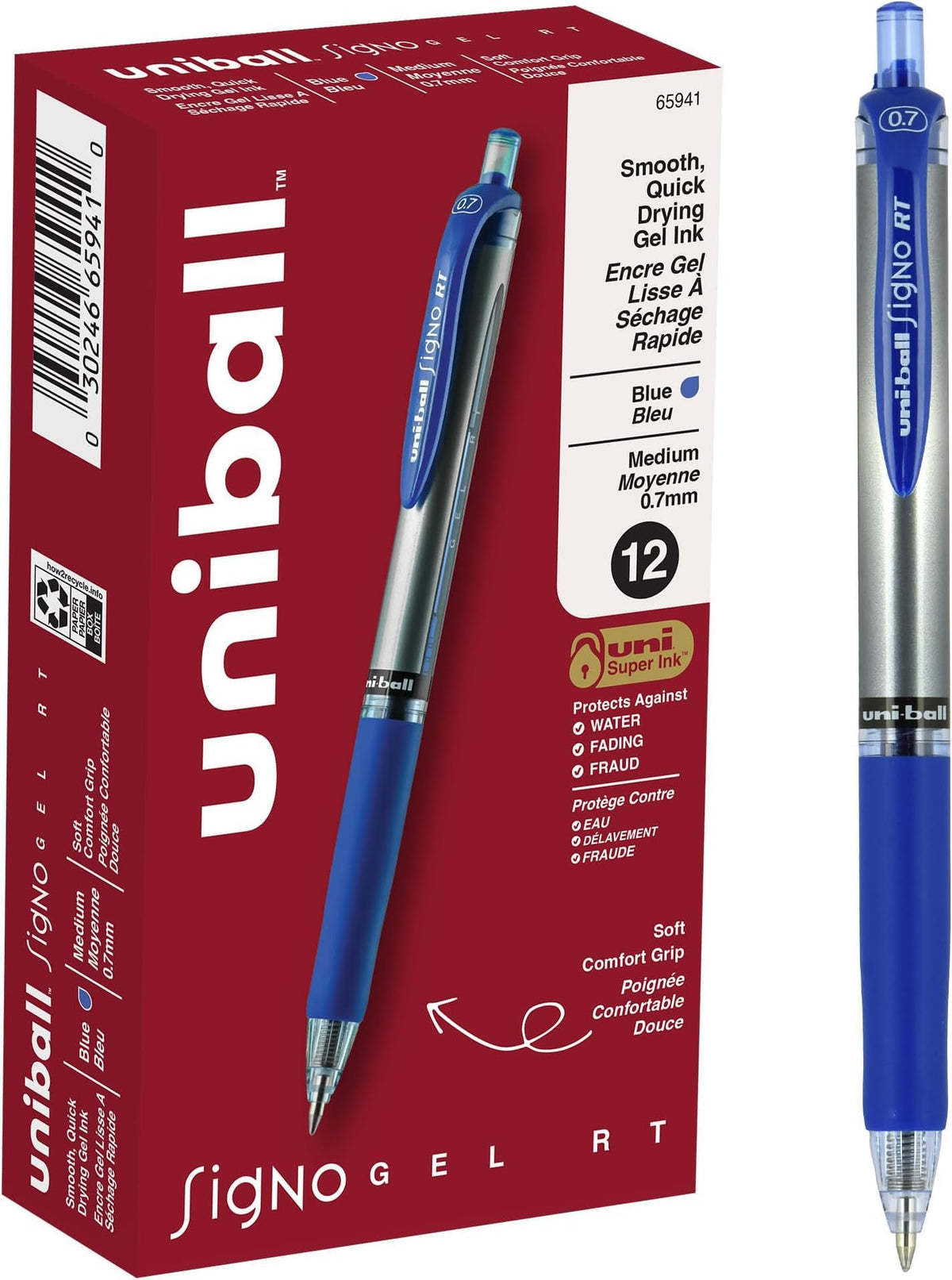 uniball™ 207 Plus+ Gel Pens, Black Ink, 0.7mm Medium Point, 4 Count