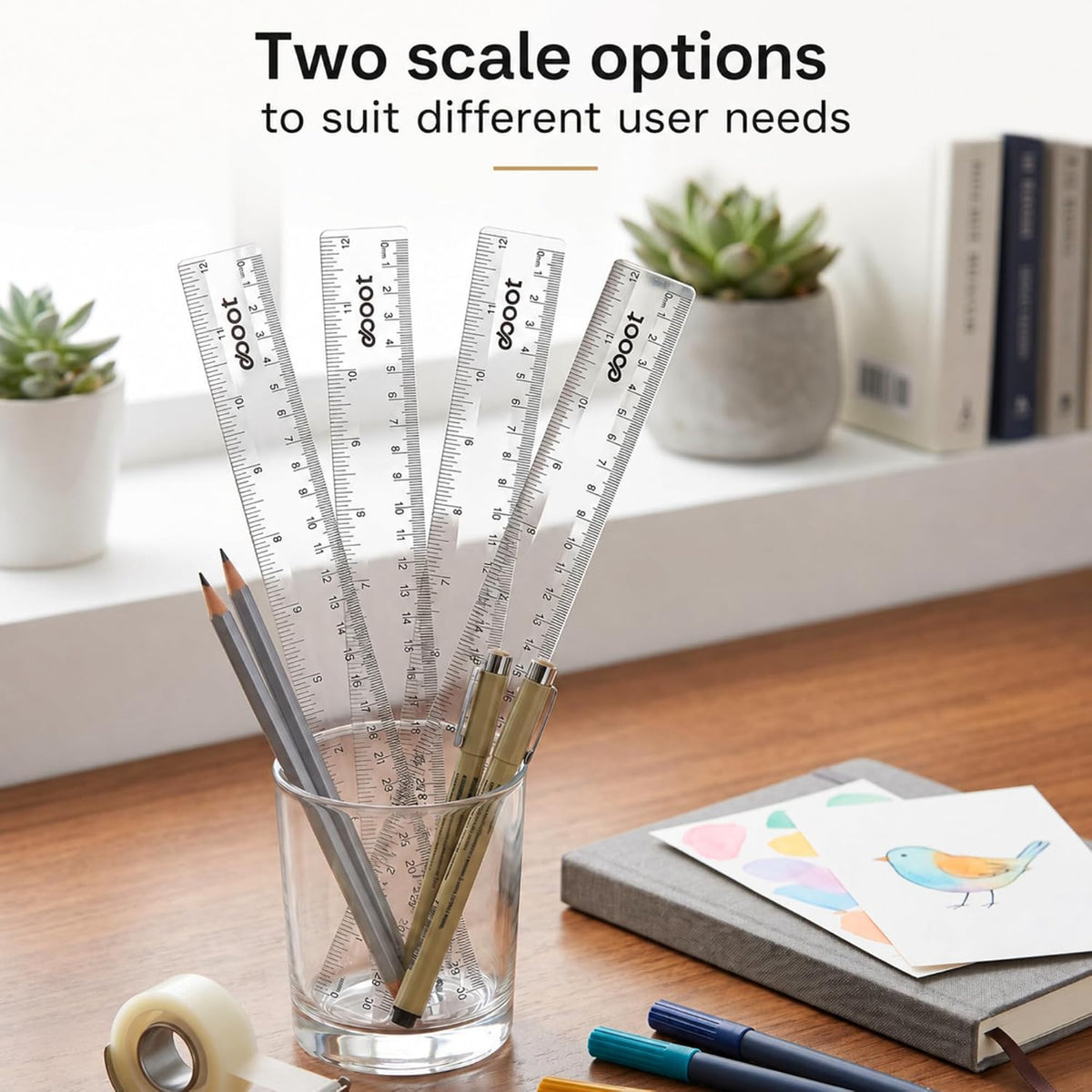EBOOT 2 Pcs Clear Plastic Ruler Straight Ruler for School, 12 Inch