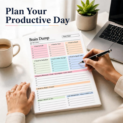 50 Page Brain Dump Notepad,Daily Planning Management Manual Multi-Functional Partitioned To-Do Notebook, Brain Dump Tear-Off To Do Notebook,Notepad Minimal Planning Tool A5 Size