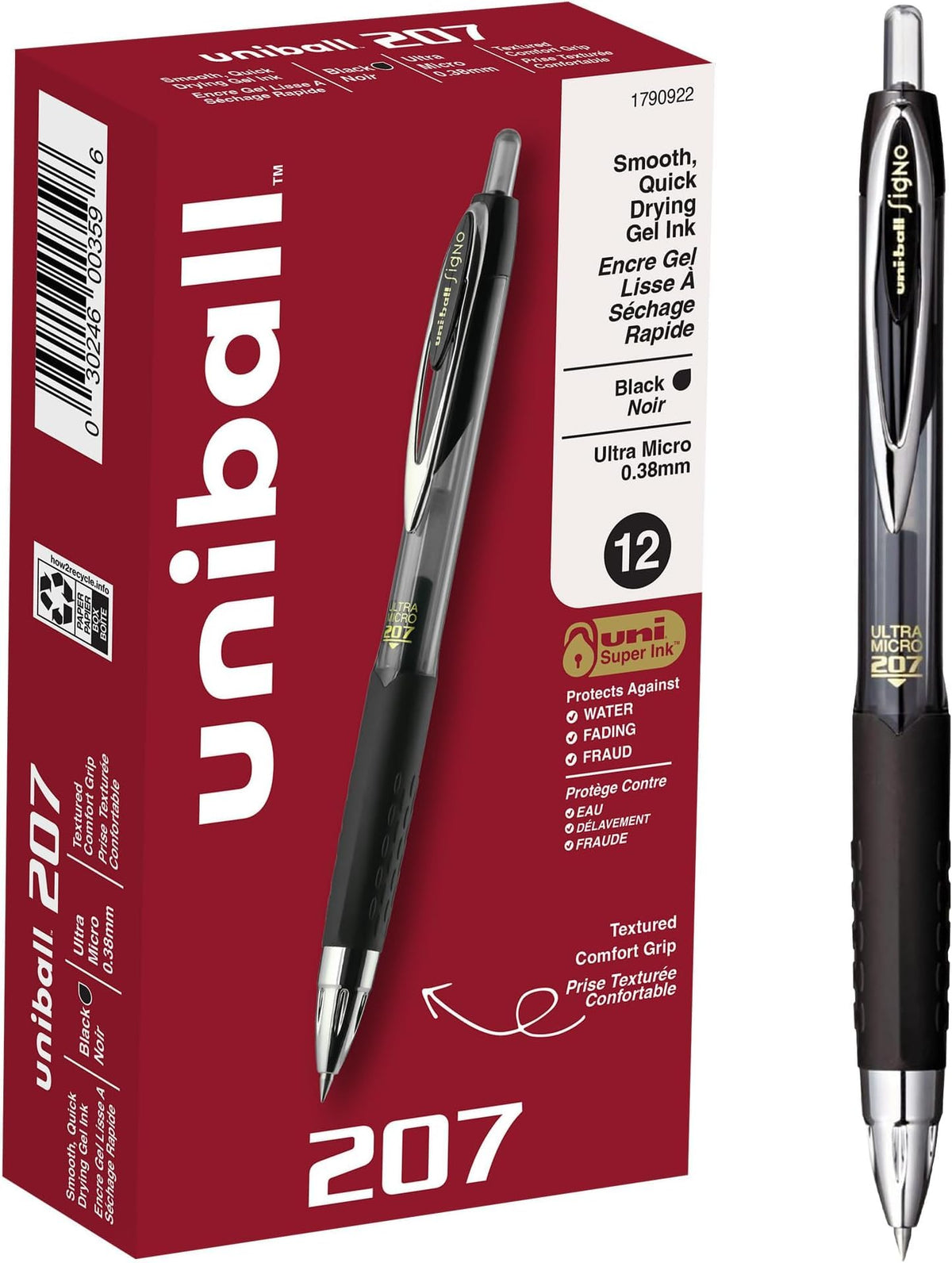 uniball™ 207 Plus+ Gel Pens, Black Ink, 0.7mm Medium Point, 4 Count