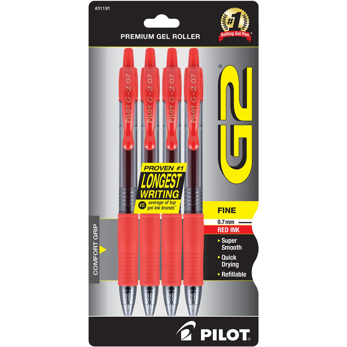 PILOT G2 Premium Gel Pens, Fine Point 0.7mm, Black Ink, 4-Pack