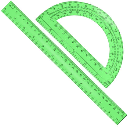 2 Packs 12 Inch Plastic Ruler and 6 Inch Plastic Protractor Set Clear Math Geometry Set Classroom Set Angle Detector School Supplies Classroom Ruler Home Office Drawings (Pink)