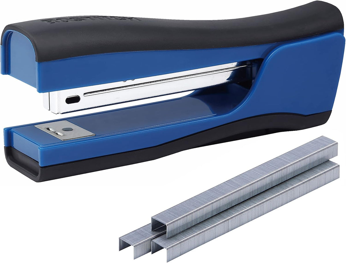Bostitch Office Dynamo 4 in 1 Standup Stapler, Includes 420 Staples, 20 Sheet Capacity, Integrated Pencil Sharpener, Staple Remover & Staple Storage, Blue