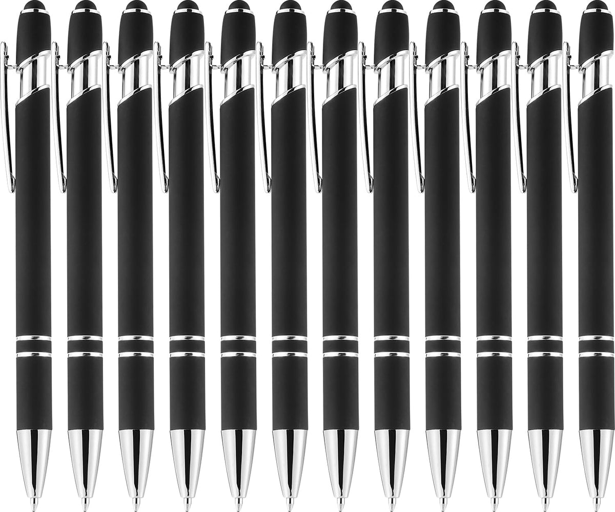 LINFANC 12 Pack Nice Black Pens Ballpoint Pens Stylus Pen for Touchscreen