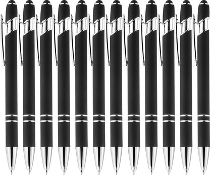 LINFANC 12 Pack Nice Black Pens Ballpoint Pens Stylus Pen for Touchscreen