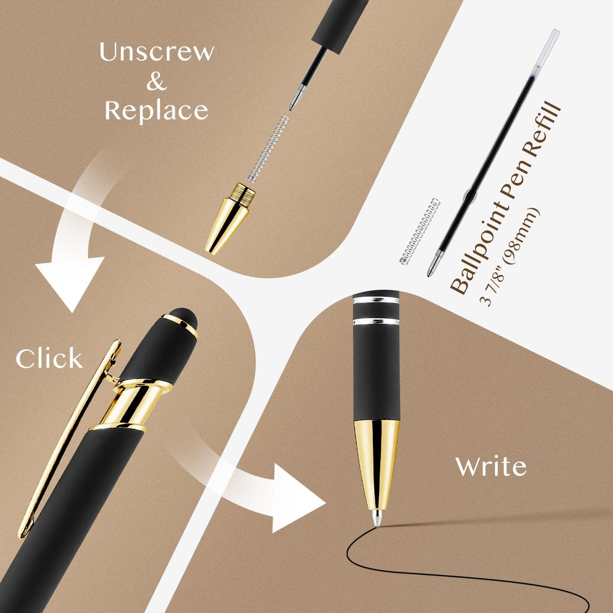 LINFANC 12 Pack Nice Black Pens Ballpoint Pens Stylus Pen for Touchscreen