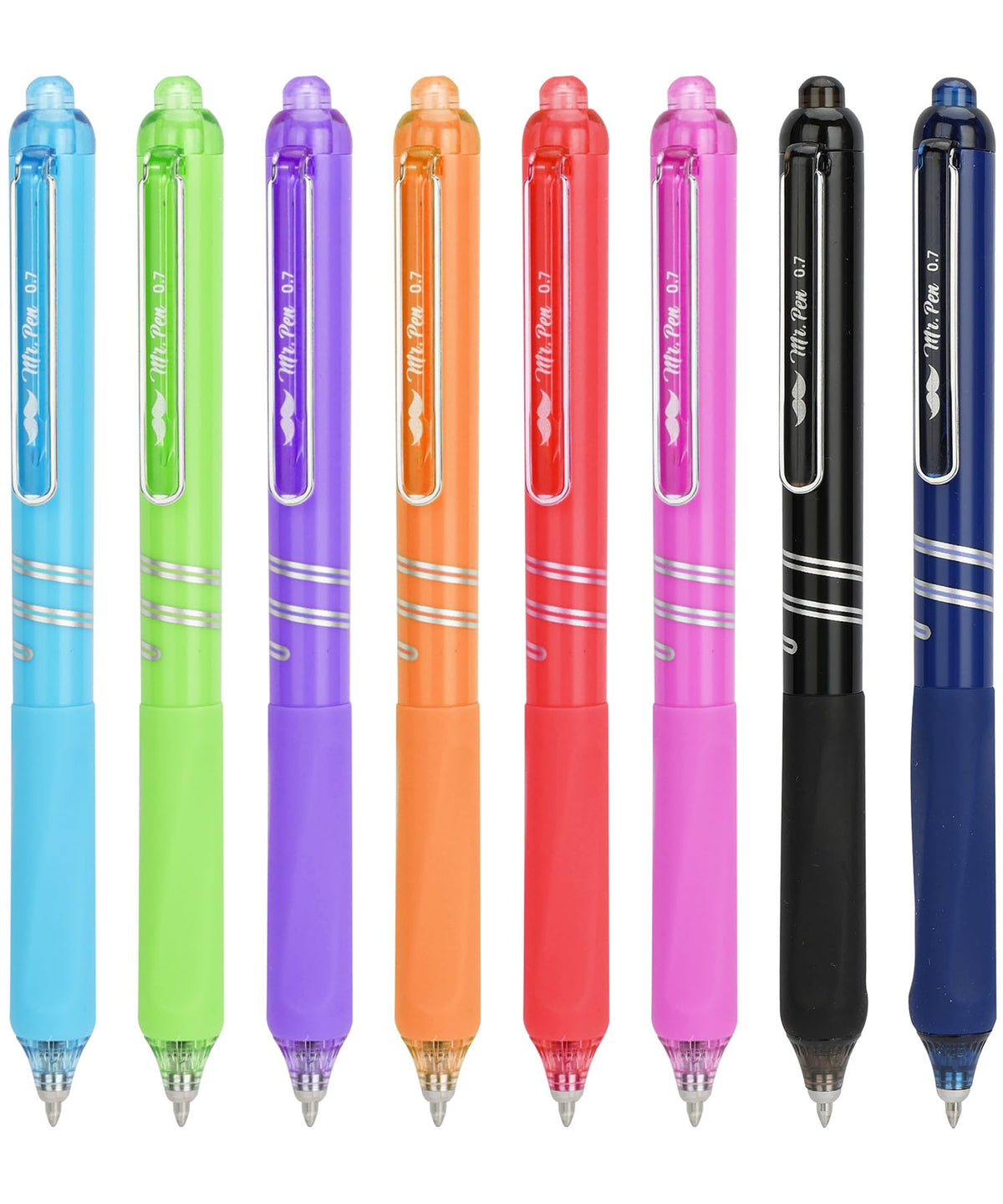 Mr. Pen- Retractable Gel Pens, 8 Pack, Vibrant Barrels, Fast Dry, Colorful Ink Gel Pens Fine Point 0.7mm