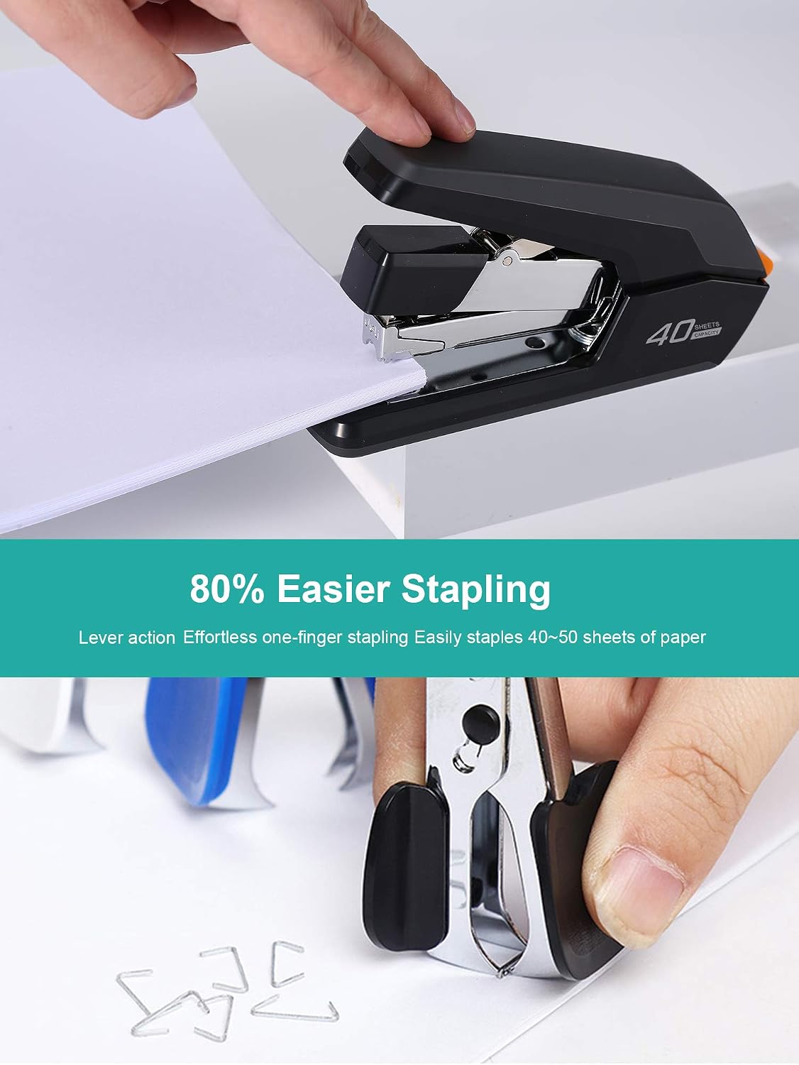 Leven Effortless Desktop Stapler, 40 Sheet Capacity, One Finger Stapling