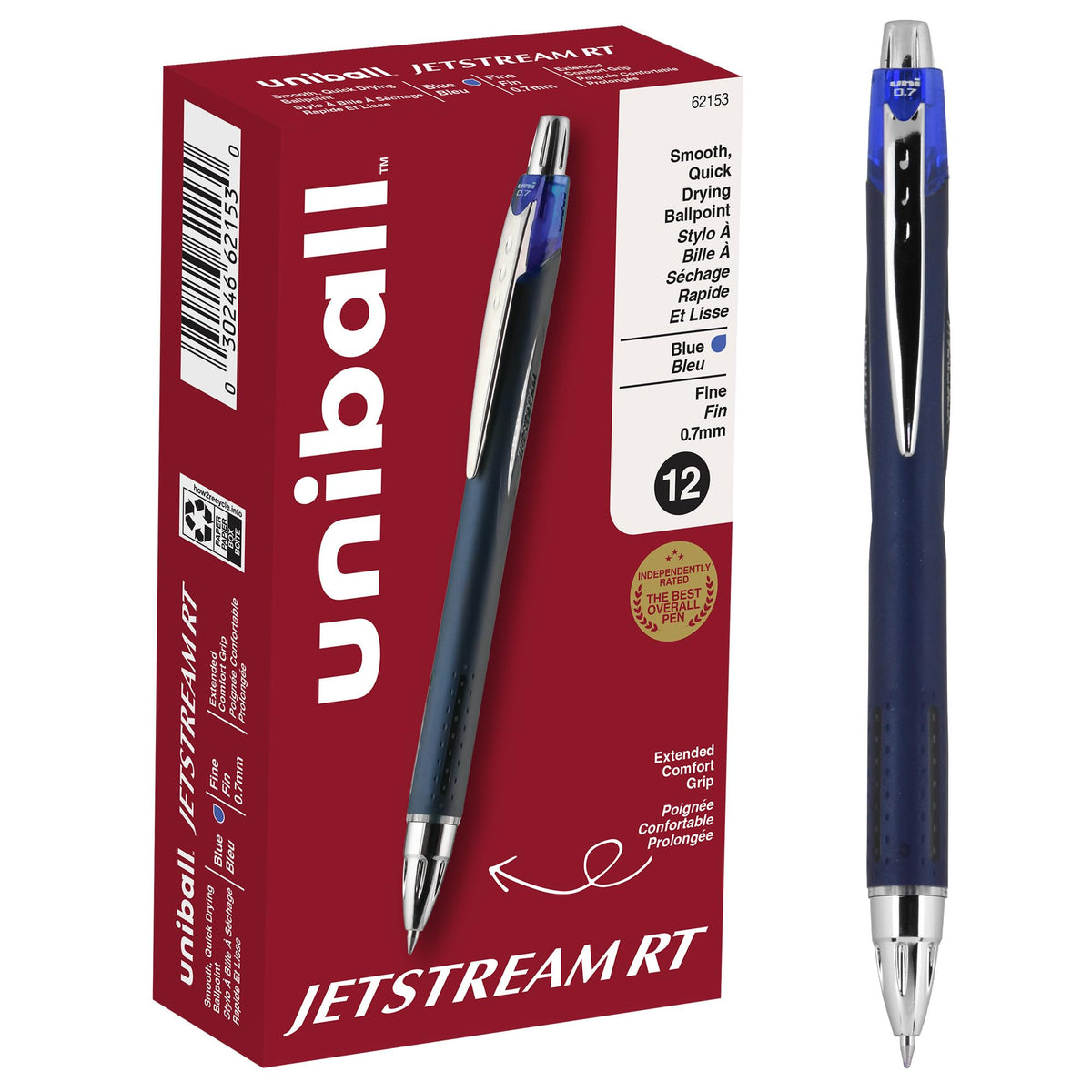 uniball™ Jetstream RT Ballpoint Pens, Black Ink, 0.7mm Fine Point, 3 Count