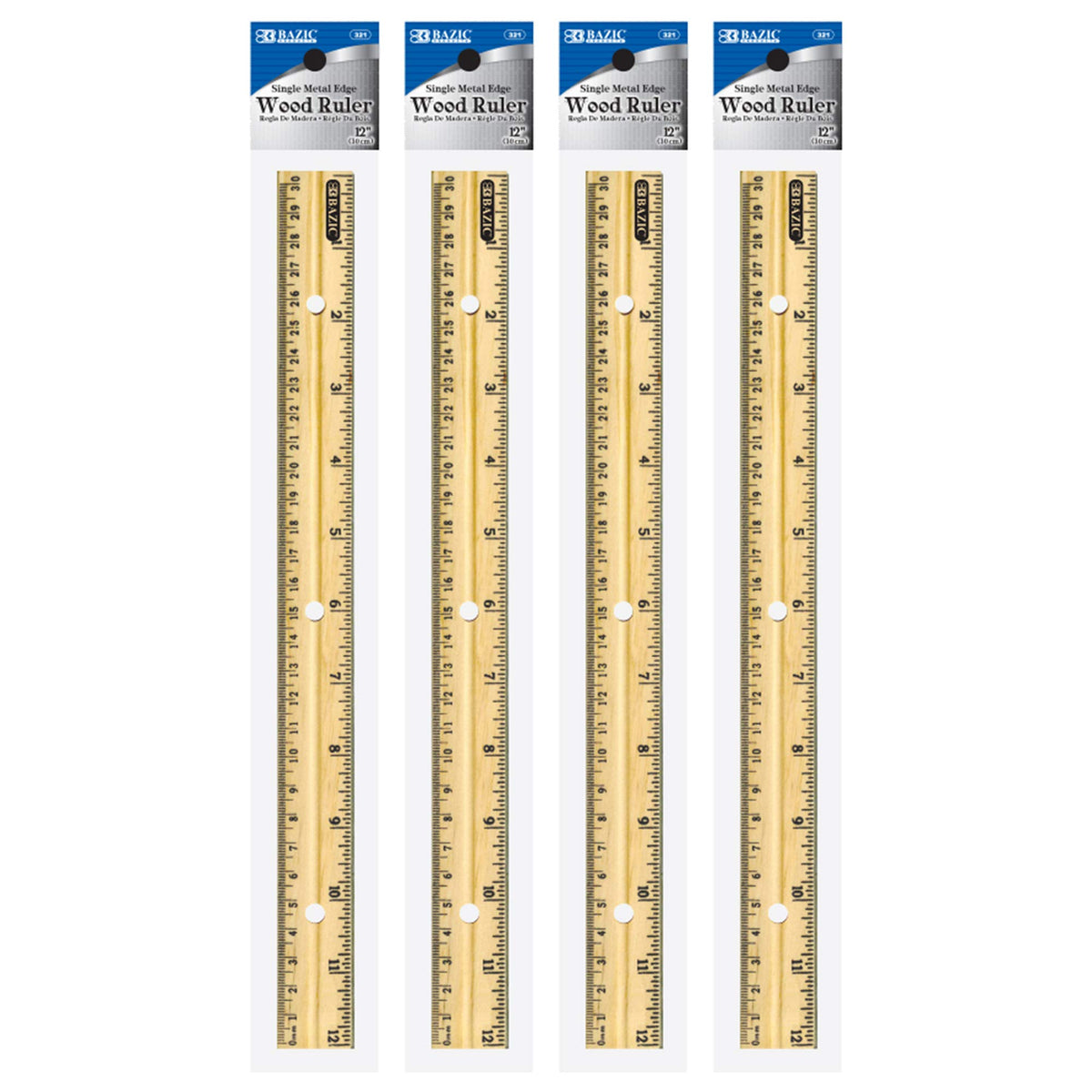 BAZIC Products 12 in Wooden Ruler, Inch & Metric (30 cm)