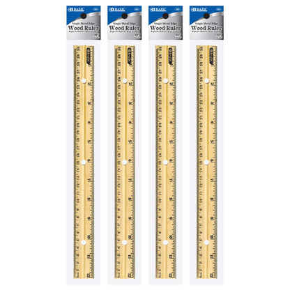 BAZIC Products 12 in Wooden Ruler, Inch & Metric (30 cm)