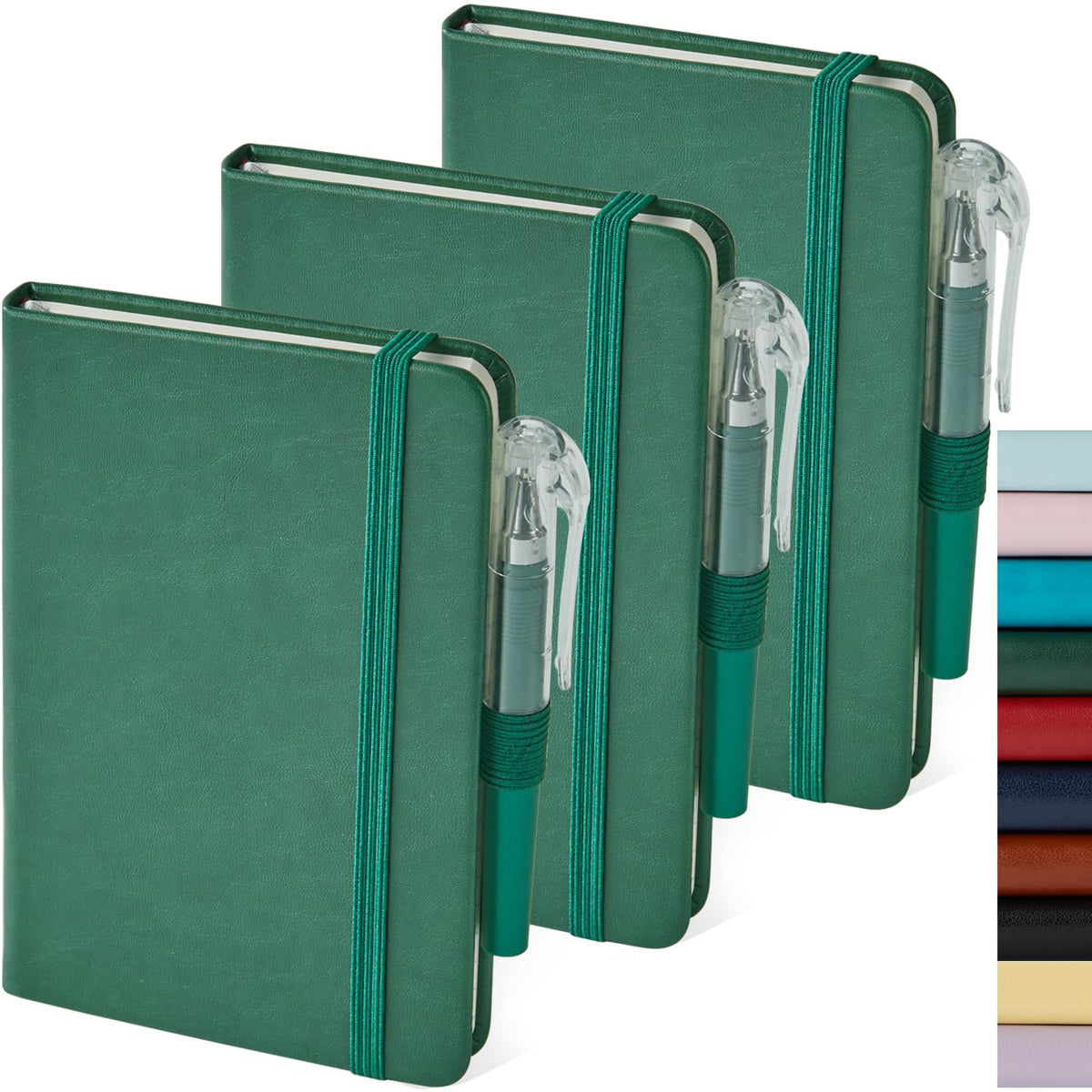 Small Notebook Pocket Journal, A6 3.7" x 5.7", 3 Pack, Black Leather Cover
