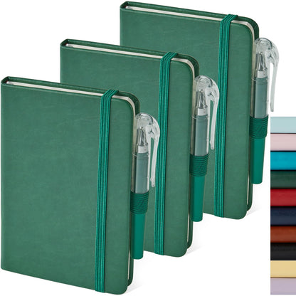 Small Notebook Pocket Journal, A6 3.7" x 5.7", 3 Pack, Black Leather Cover