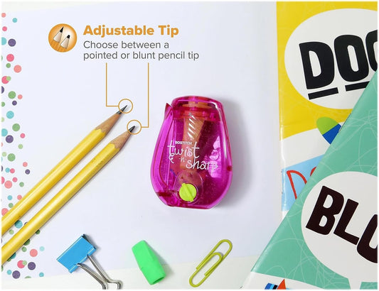 Bostitch Office Pencil Sharpener, Twist-N-Sharp, Easy Open Tray, Perfect for Kids, Works with Colored Pencils & Makeup Pencils, 3-Pack