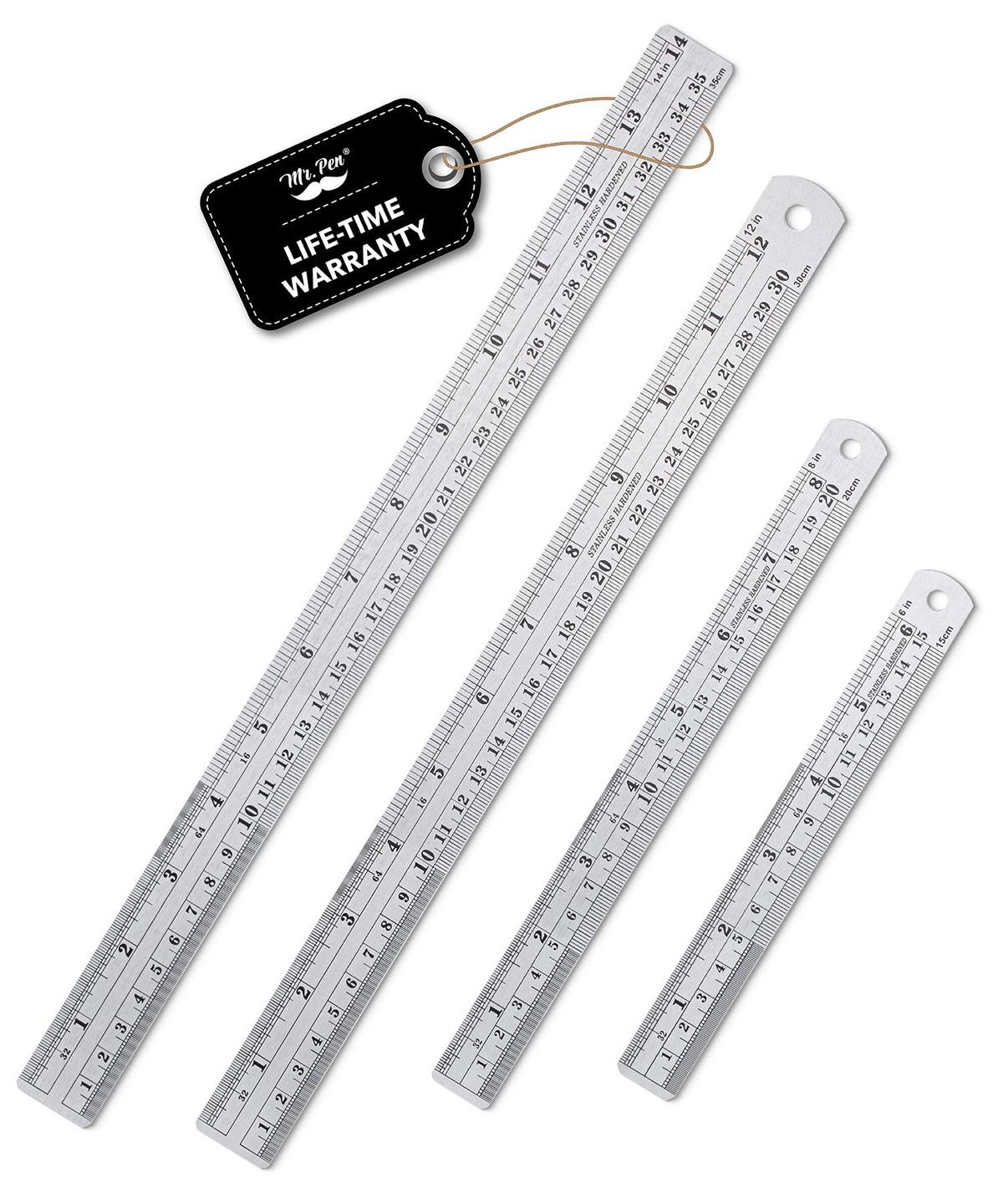 Mr. Pen- Metal Straight Edge Ruler, 2 Pack, 6" and 12", Silver