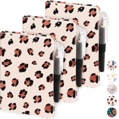 Small Notebook Pocket Journal, A6 3.7" x 5.7", 3 Pack, Black Leather Cover