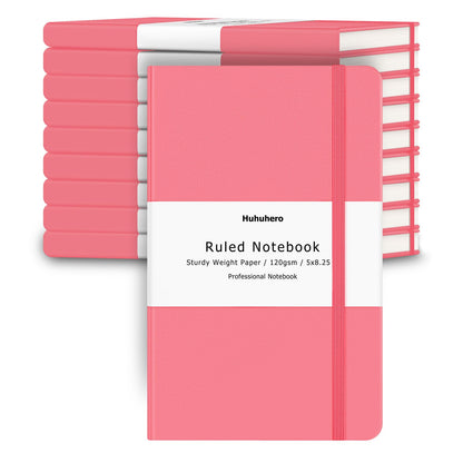 Huhuhero 10 Pack Lined Notebook Journals, College Ruled 5.25"×8.25", Green