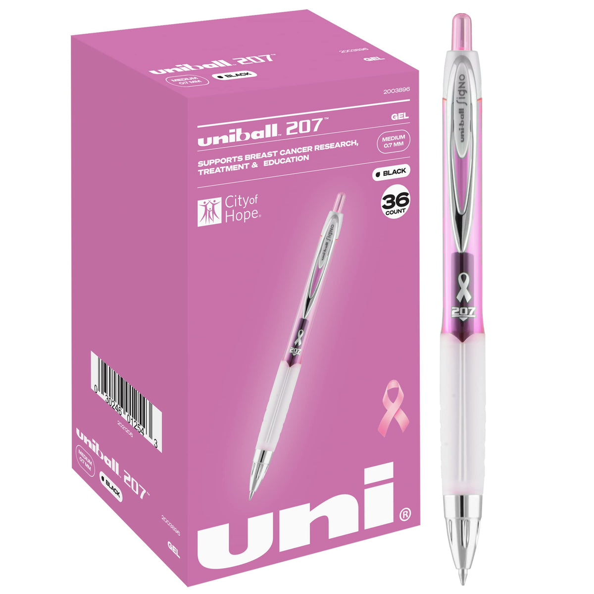 uniball™ 207 Gel Pens, Black Ink, 0.7mm Medium Point, Retractable, 12 Count