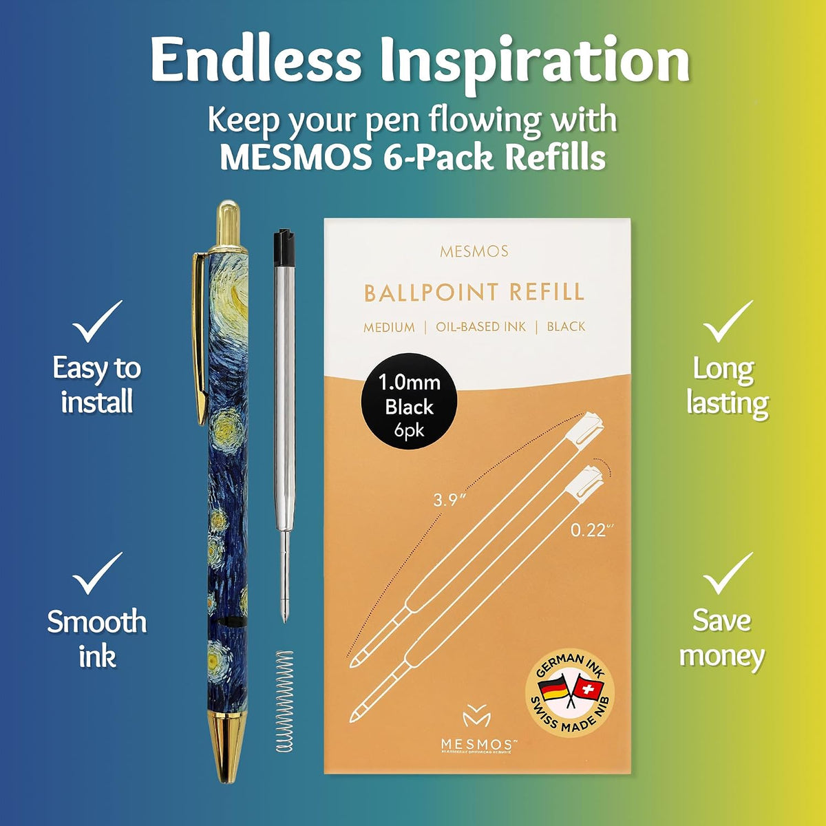 MESMOS 3pc Van Gogh Fancy Pen Set, Nice Cute Luxury Aesthetic Pens for Women Journaling, Pretty Luxury Office Journaling Journal Pens Women