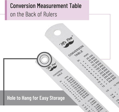 Mr. Pen- Metal Straight Edge Ruler, 2 Pack, 6" and 12", Silver