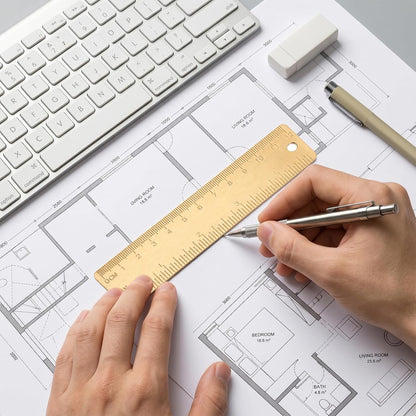 2 Pack 5 & 6 Inch Dual Scale Brass Ruler Set with Hanging Hole