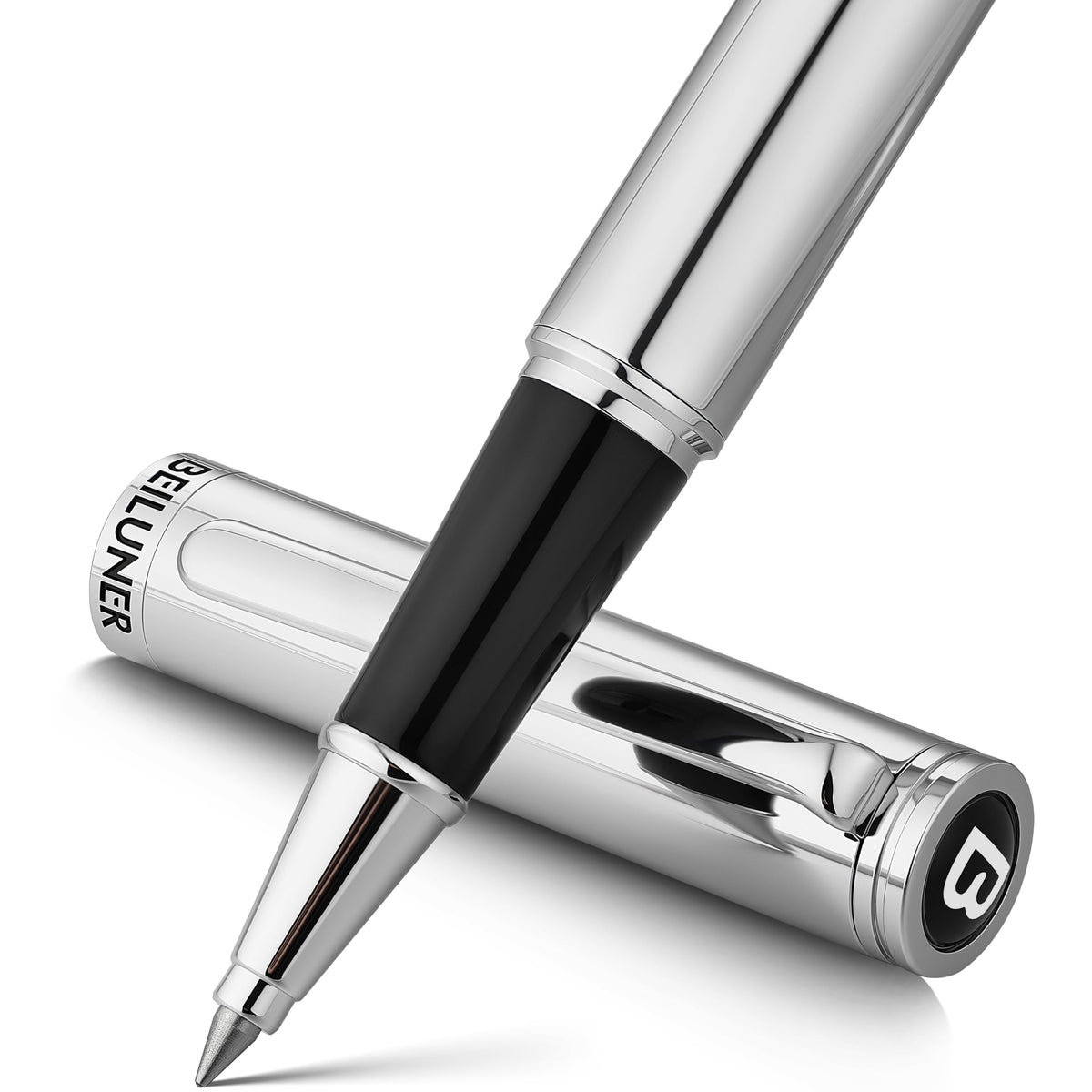 BEILUNER Luxury Rollerball Pen, Stunning Silver Chrome with 24K Gold Finish,Noble and Elegant Designs,Schneider Ink Refill, Best Gift Pen for Men & Women, Professional, Executive Office, Fancy Pens
