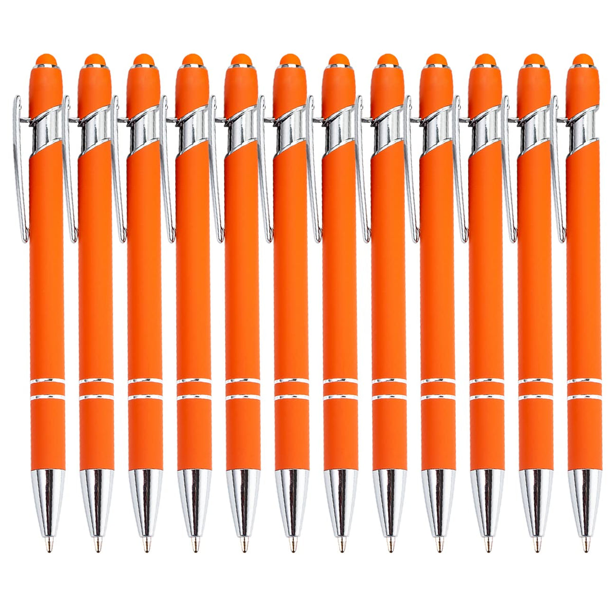 PASISIBICK 12-Piece Black Ballpoint Pen with Stylus Tip, 2 in 1 Stylish Metal Touch Screen Pen - Black Ink, 1.0 mm Medium Point - 5.5 x 0.4 inch / 14 x 1 cm