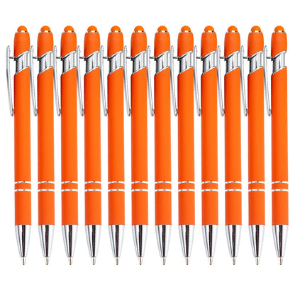 PASISIBICK 12-Piece Black Ballpoint Pen with Stylus Tip, 2 in 1 Stylish Metal Touch Screen Pen - Black Ink, 1.0 mm Medium Point - 5.5 x 0.4 inch / 14 x 1 cm