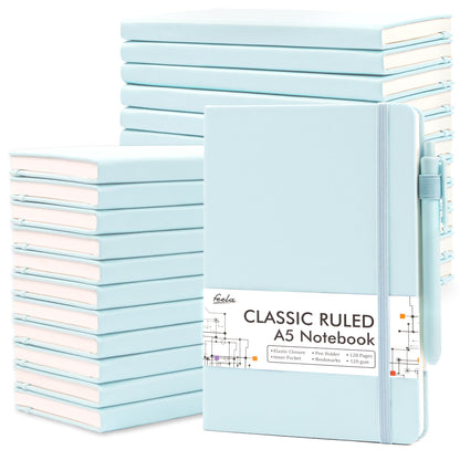 feela 24 Pack Journal Notebook for Work, Business Notebook Bulk Hardcover Lined Writing Journal with Pen Holder for Men Women Note Taking, with 24 Black Pens, 120 GSM, 5.1”x8.3”, A5, Gray