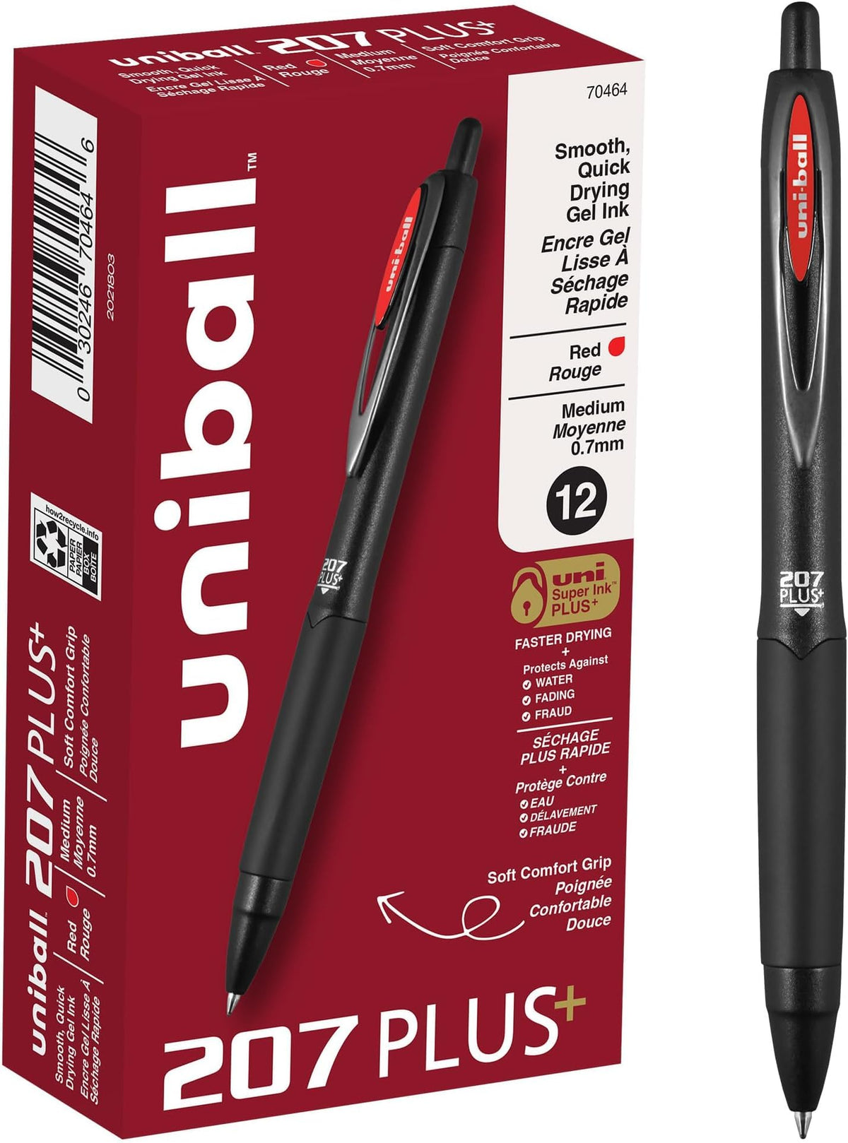 uniball™ 207 Plus+ Gel Pens, Black Ink, 0.7mm Medium Point, 4 Count