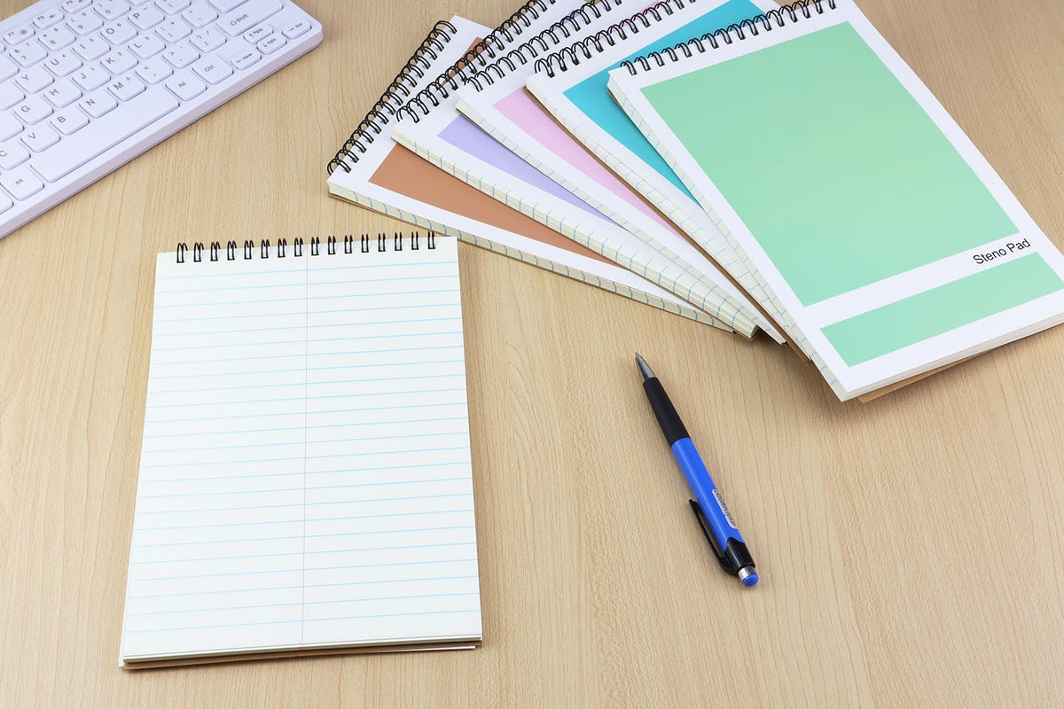 Steno Pad,6 Pack Top Spiral Notepads,6" x 9",80 Sheets, Gregg Rule Steno Notebook for Writing Notes in School, University, College, Office,Home