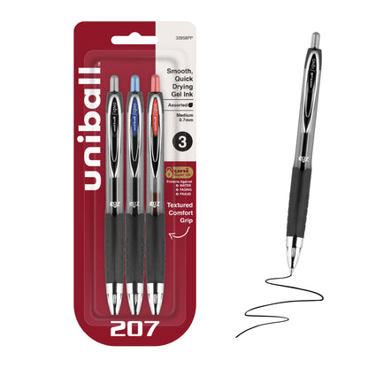 uniball™ 207 Plus+ Gel Pens, Black Ink, 0.7mm Medium Point, 4 Count