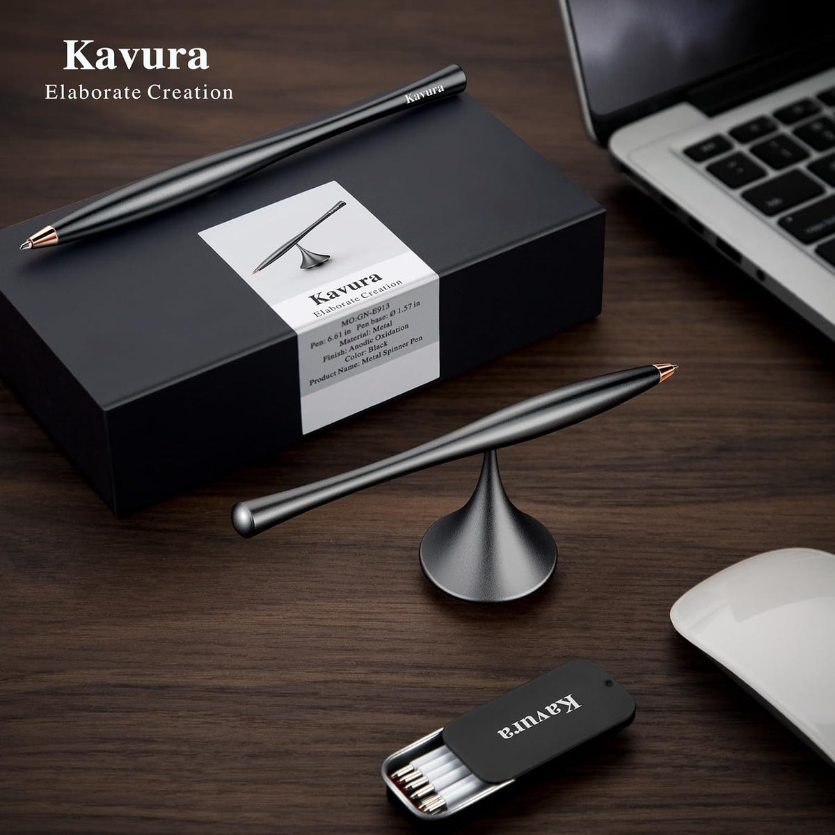 Metal Gravity Spinner Pen, Desk Fidget Pen for Men, Black