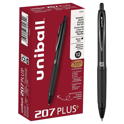 uniball™ 207 Plus+ Gel Pens, Black Ink, 0.7mm Medium Point, 4 Count